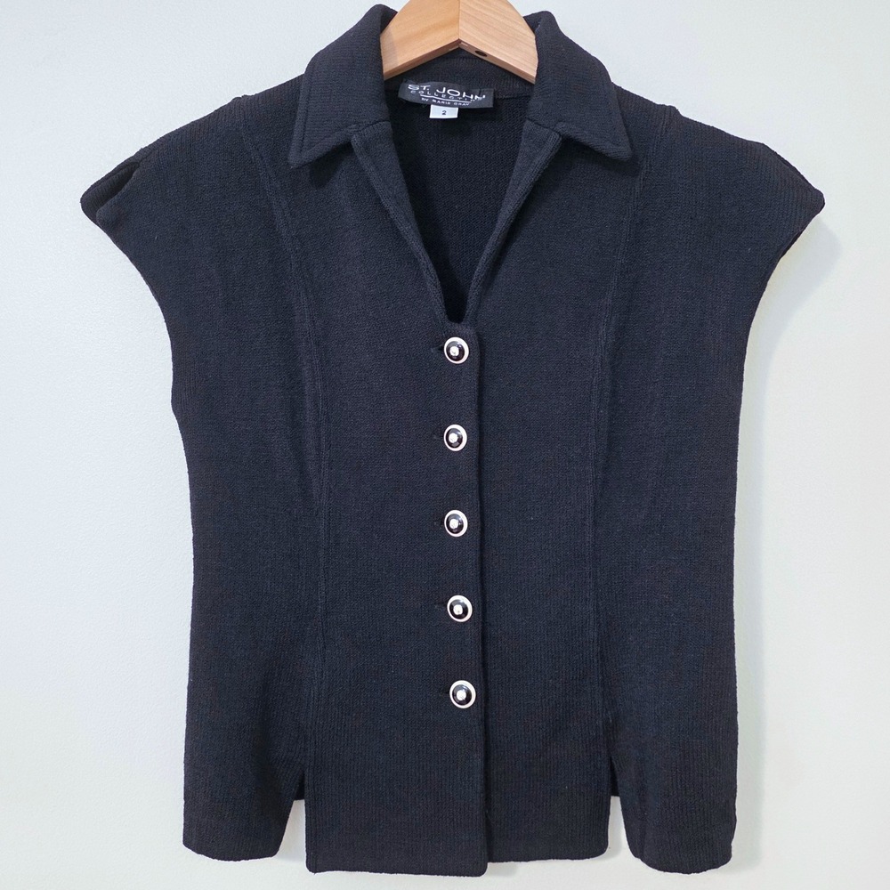 Vintage St. John Collection Marie Gray Santana Knit Wool Vest Sz S Old Money Top